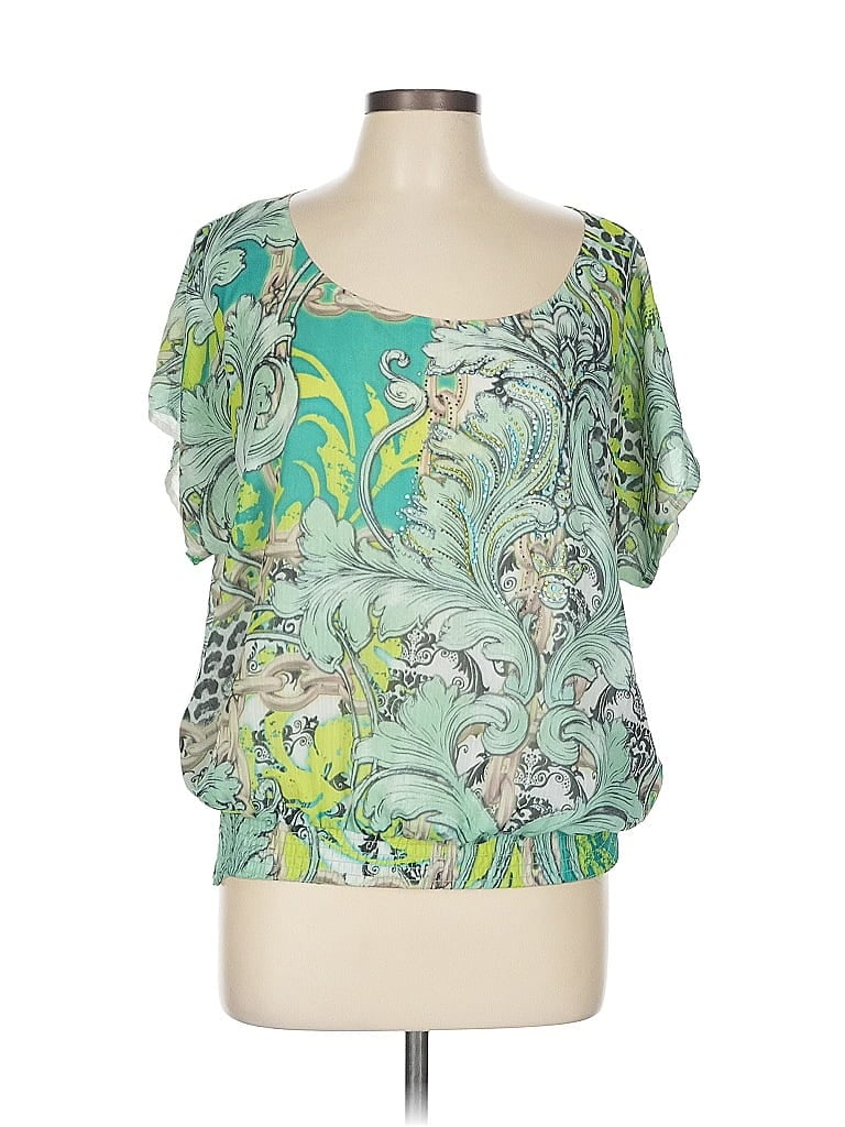 JM Collection 100% Polyester Green Short Sleeve Blouse Size L - photo 1