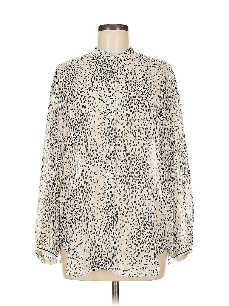 Pre-owned Max Studio Long Sleeve Blouse In White