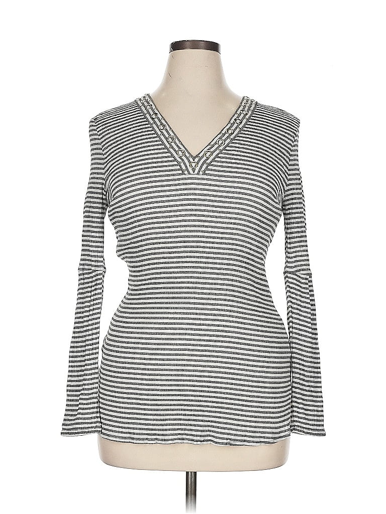 Pre-owned Michael Michael Kors Long Sleeve Top Gray Open Neckline Tops