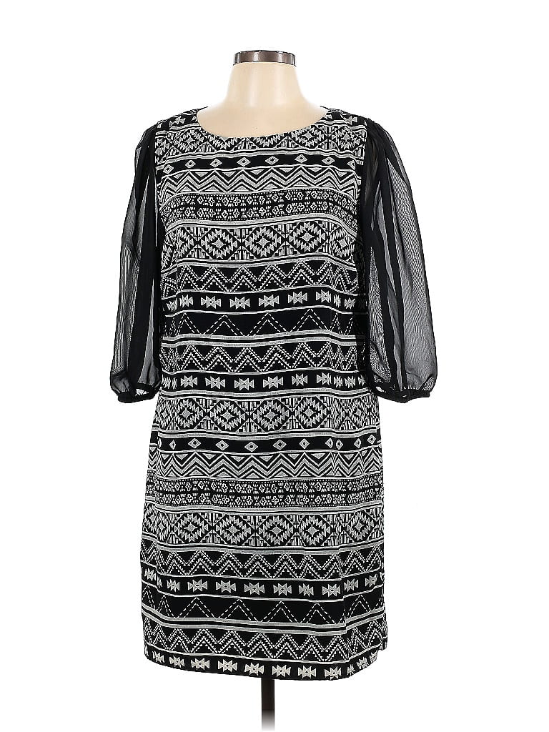 Studio Y 100% Polyester Graphic Black Casual Dress Size L - photo 1
