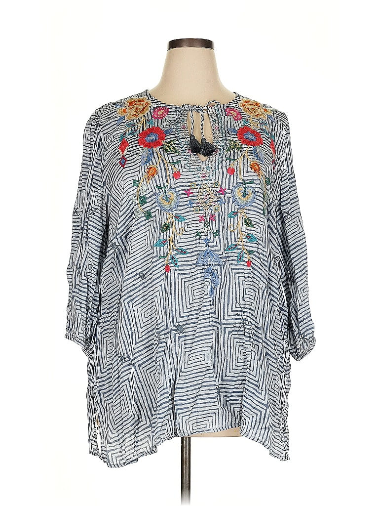 Johnny Was 100% Viscose Blue 3/4 Sleeve Blouse Size 2X - photo 1
