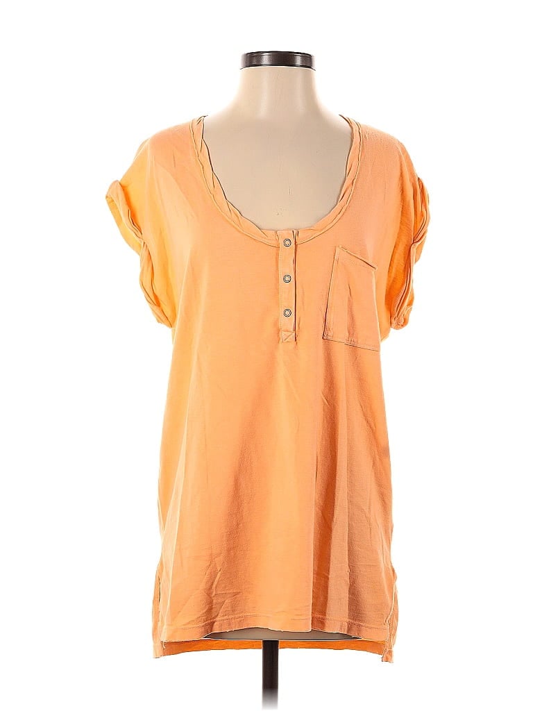 Pre-owned Aerie Short Sleeve Henley Shirt In Orange