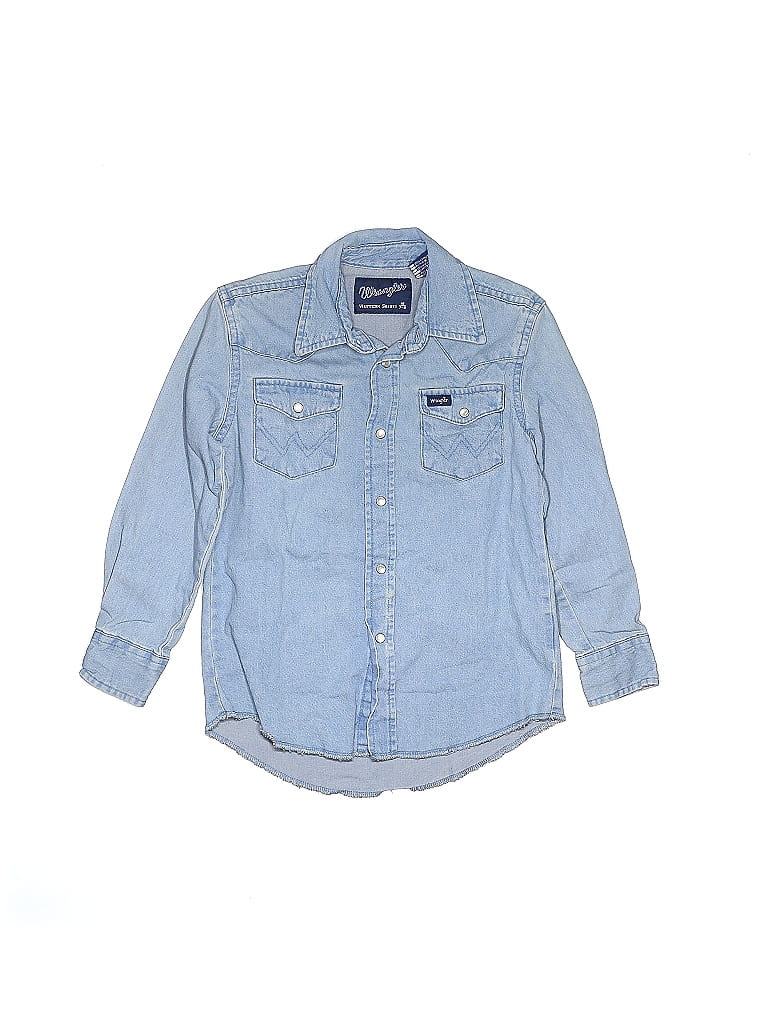 Wrangler Jeans Co 100% Cotton Blue Long Sleeve Button-Down Shirt Size 7 (big kids) - photo 1