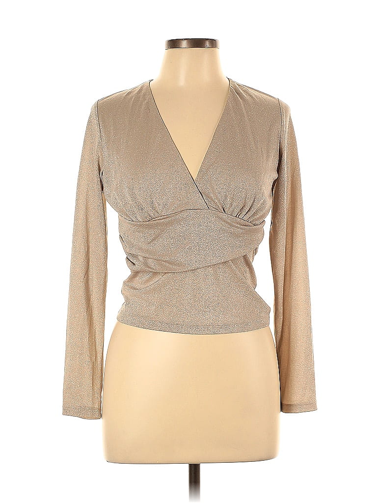 Heartloom 100% Polyester Metallic Tan Long Sleeve Top Size L - photo 1