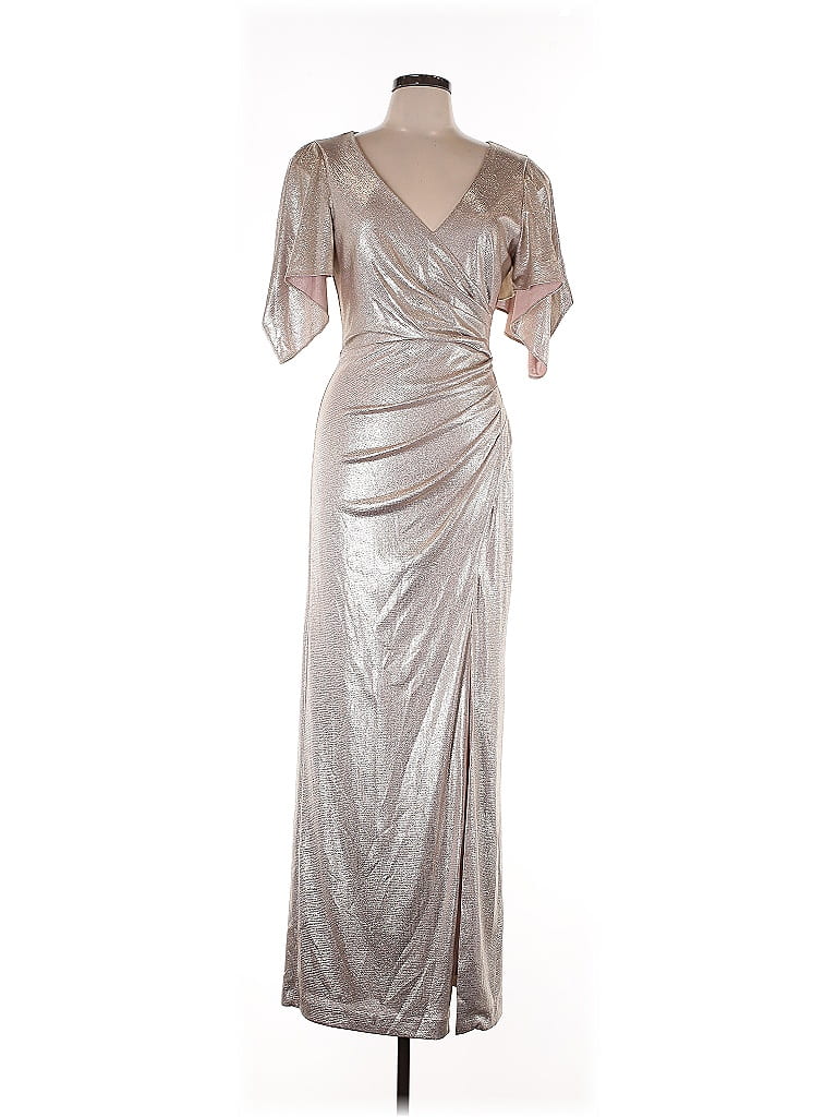 Robe Cocktail Eliza J Gris Anthracé Taille 6 - Strass, Sans Manches, Genou, Occasion Très Bon état