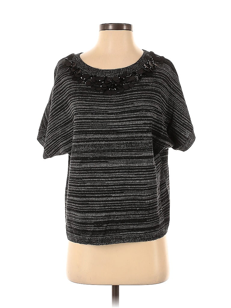 Pre-owned Ann Taylor Loft Short Sleeve Top Black Scoop Neck Tops