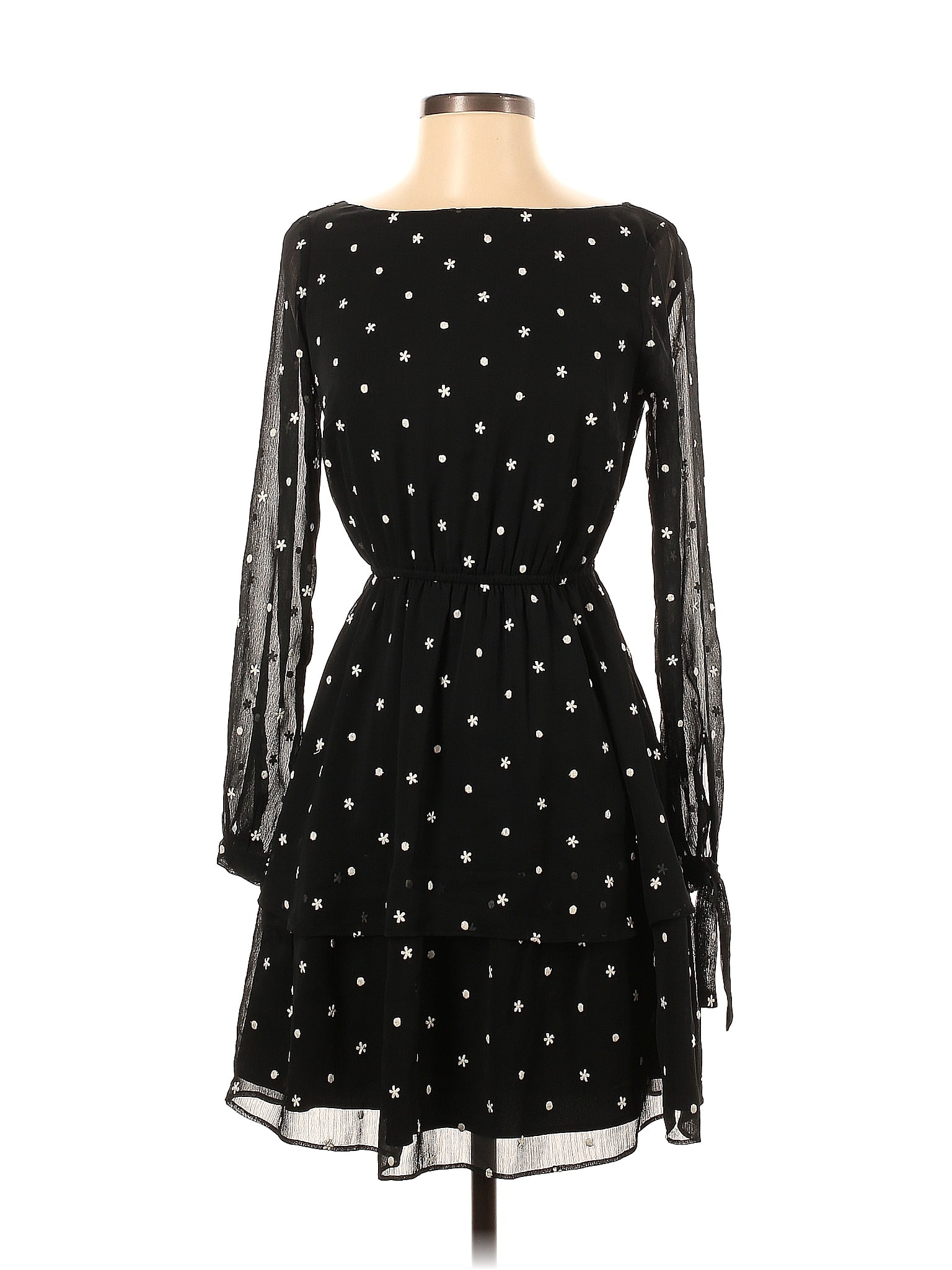 Ann Taylor 100% Polyester Polka Dots Black Cocktail Dress Size 00