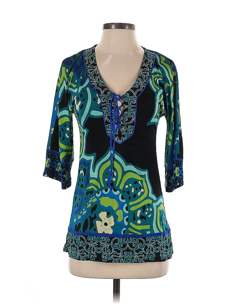 Hale Bob 100% Silk Paisley Teal 3/4 Sleeve Silk Top Size S - photo 1