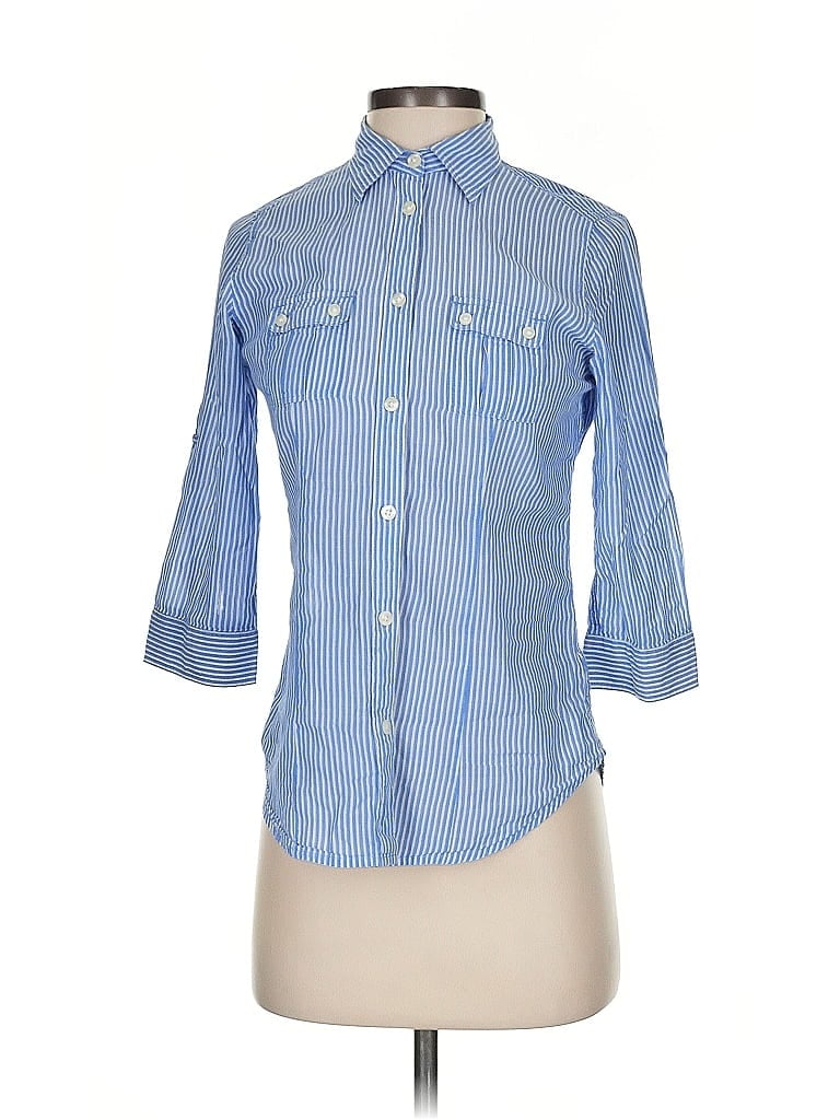 Pre-owned American Eagle Outfitters 3/4 Sleeve Button Down Shirt In Blue