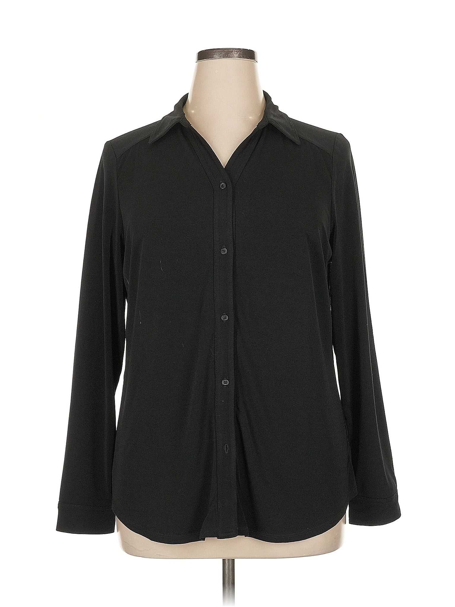 Adrianna Papell Solid Black Long Sleeve Blouse Size XL
