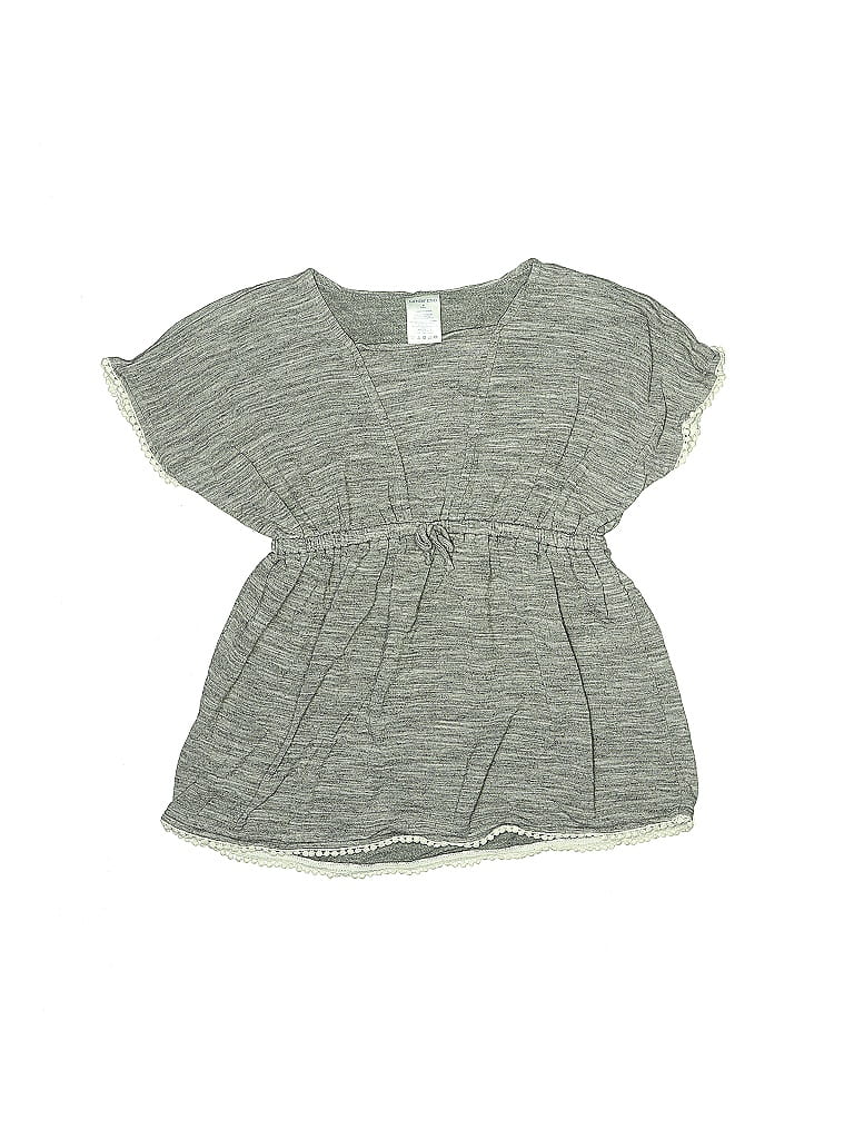 Pre-owned Lands' End Kids'  Short Sleeve Top Gray V Neck Tops