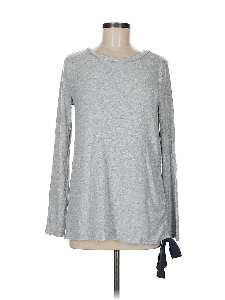 Pre-owned Ann Taylor Loft Long Sleeve Top Gray Tie Neck Tops