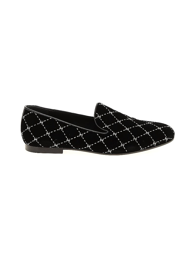 Chanel Argyle Black Velvet Diamond CC Patterned Moccasin Loafers Size EU 37 1/2 - photo 1
