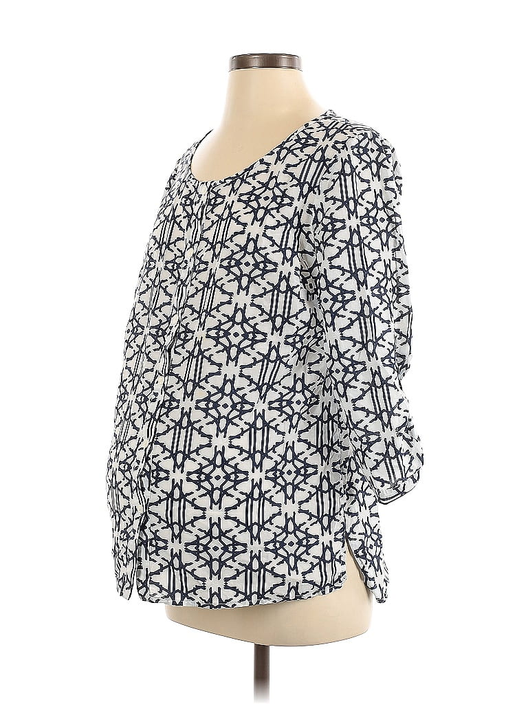 A Pea in the Pod Blue White 3/4 Sleeve Silk Top Size M - photo 1