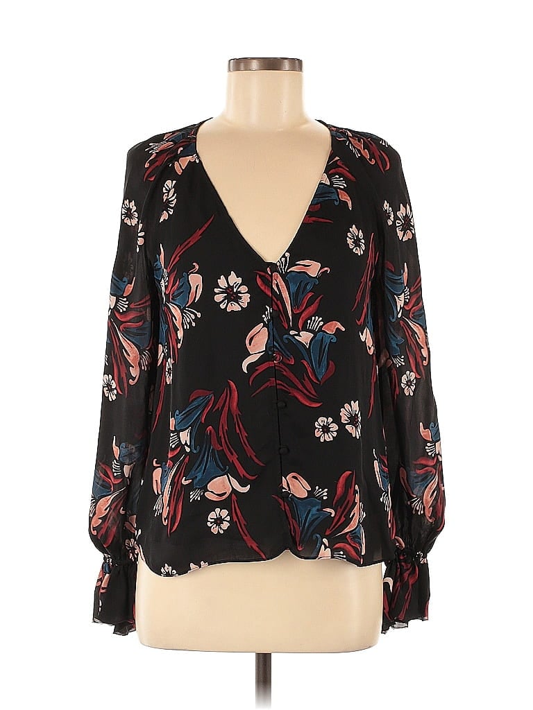 Click to view more detailed imagery on our partner's website Pre-owned Joie Long Sleeve Silk Top Black Plunge Neckline Tops