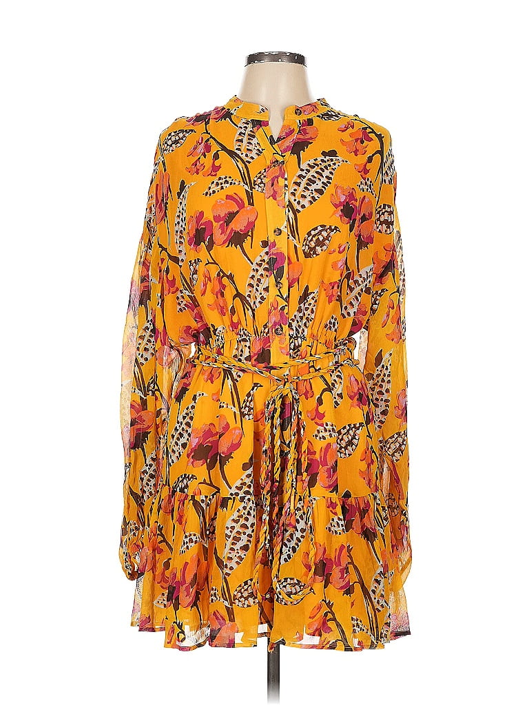 A.L.C. 100% Silk Print Yellow Casual Dress Size 10 - photo 1