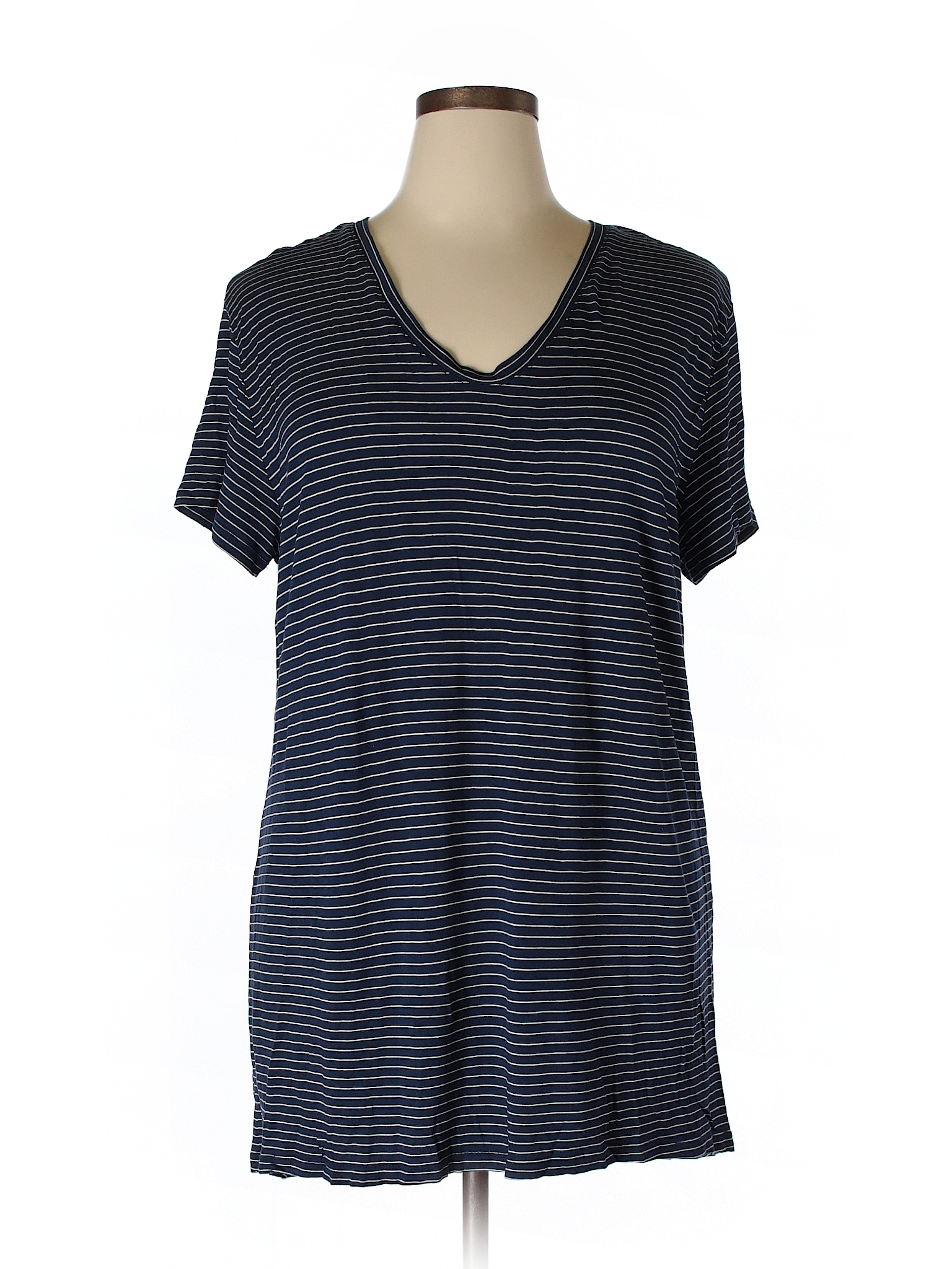 Sejour 100% Rayon Stripes Blue Short Sleeve T-Shirt Size 1X (Plus) - 60 ...