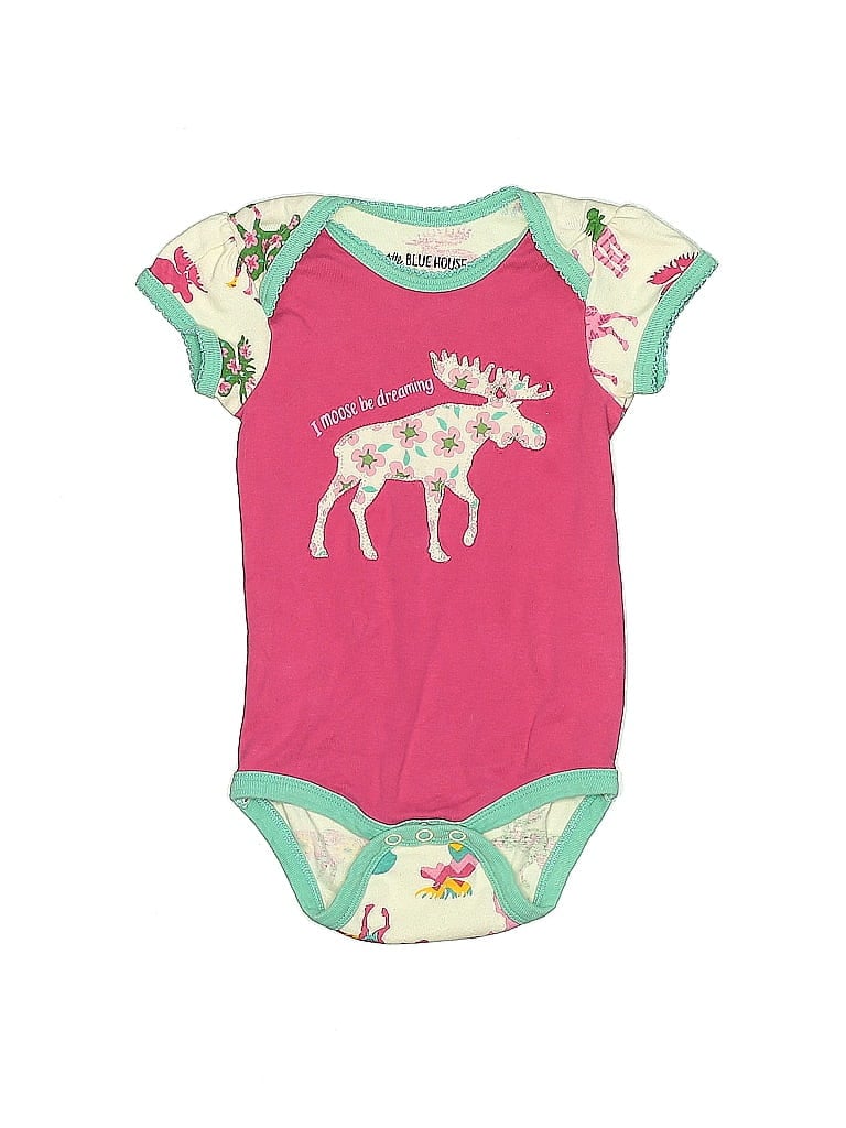 Little Blue House Heritage 100% Cotton Print Pink Short Sleeve Onesie Size 6-12 mo - photo 1