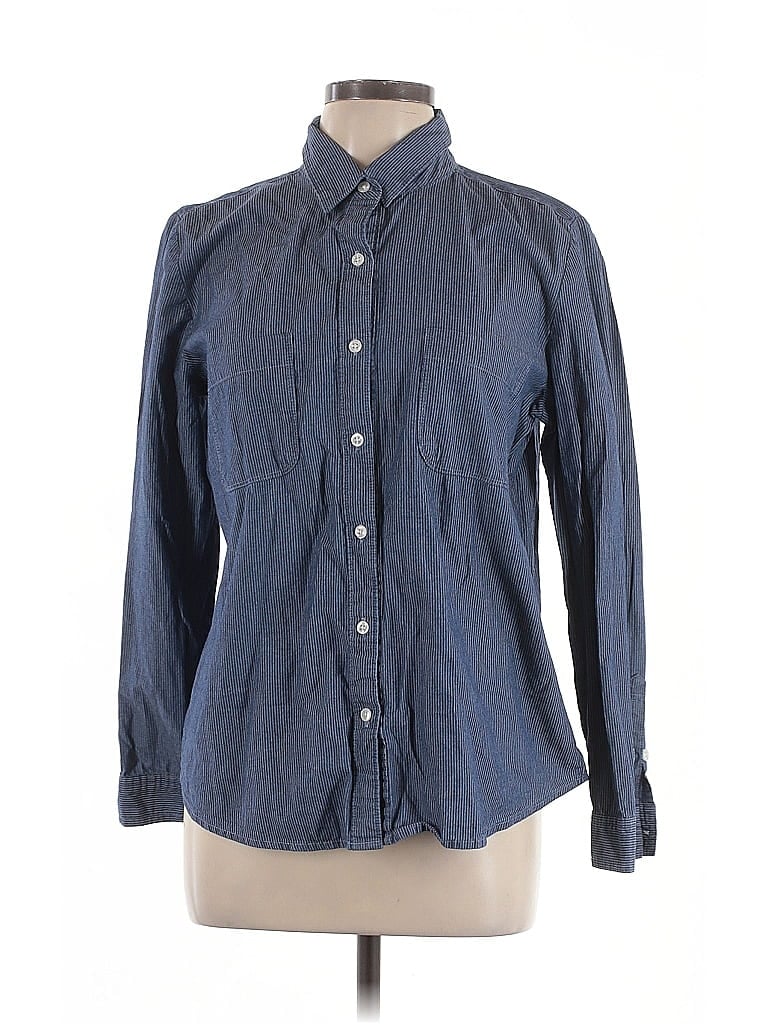 Ann Taylor LOFT Outlet 100% Cotton Blue Long Sleeve Button-Down Shirt Size L - photo 1