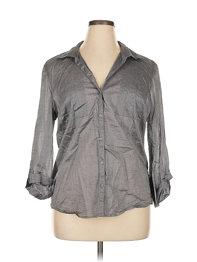 Ann Taylor Factory Metallic Gray 3/4 Sleeve Button-Down Shirt Size 16 - photo 1