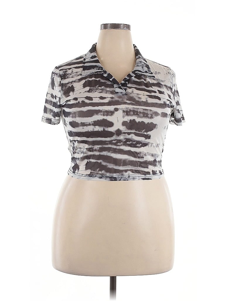 CARMiN 100% Polyester Animal Print Silver Short Sleeve Top Size 2X - photo 1