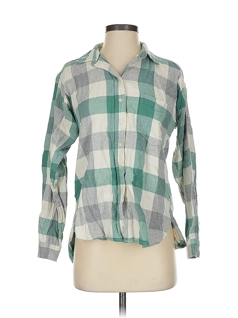 Ann Taylor LOFT 100% Cotton Plaid Green Long Sleeve Button-Down Shirt Size XS - photo 1