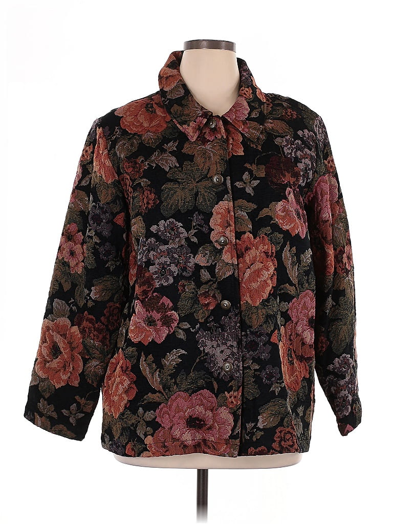 Susan Graver Womens Plus 1X Brown Black Floral Long Sleeve Tunic Top