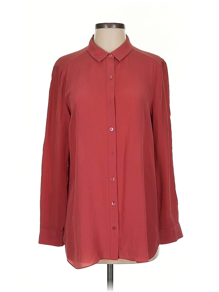Pre-owned Eileen Fisher Long Sleeve Blouse In Burgundy
