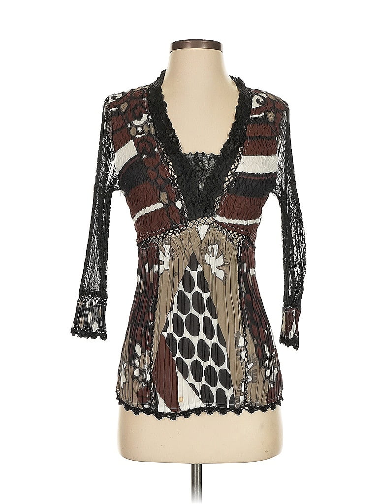 Alberto Makali 100% Polyester Brown 3/4 Sleeve Top Size S - photo 1