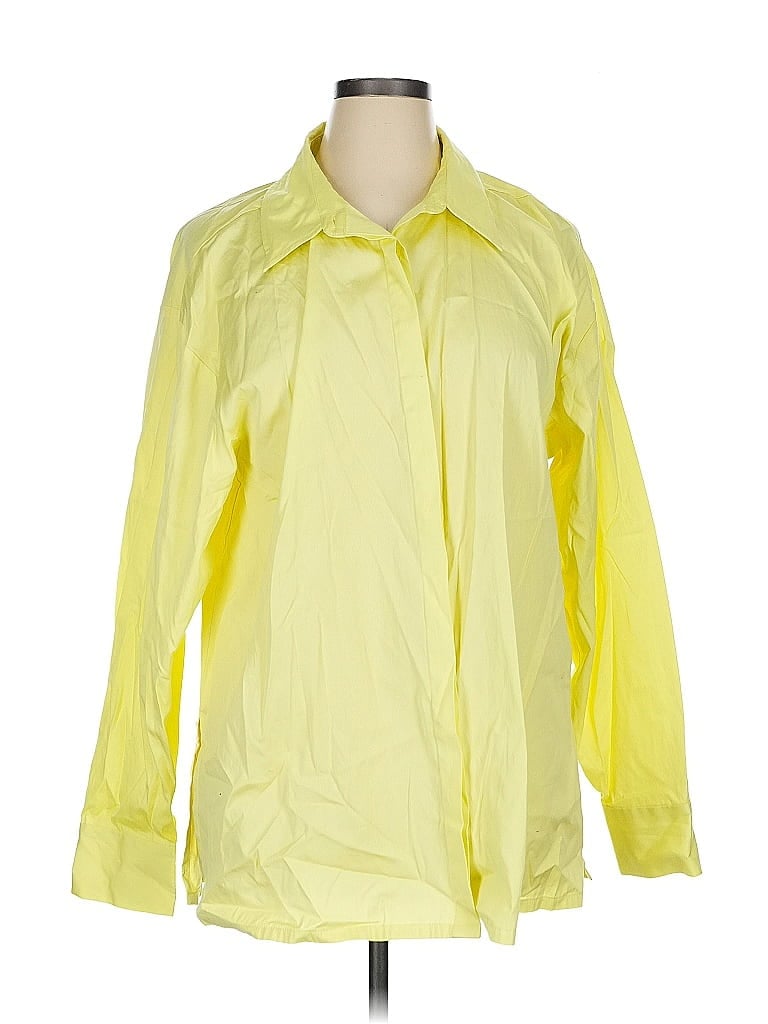 Pre-owned Open Edit 3/4 Sleeve Button Down Shirt In Yellow