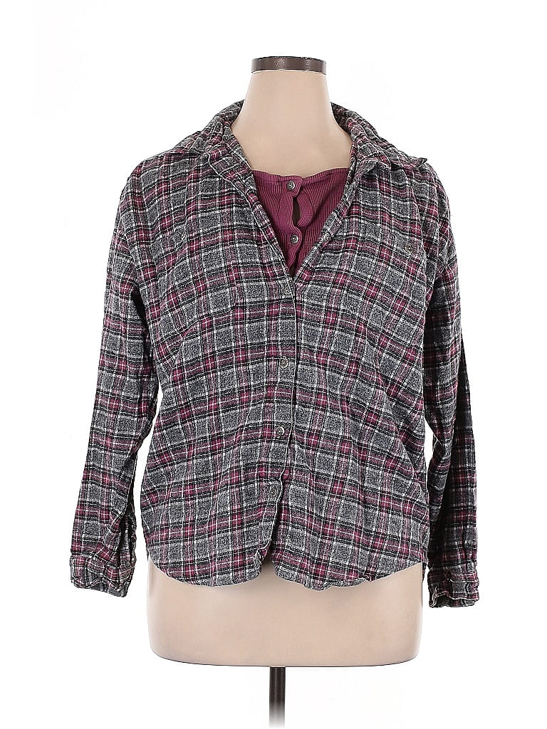 Lauren Brooke 100% Cotton Tweed Gray 3/4 Sleeve Button-Down Shirt Size XL - photo 1