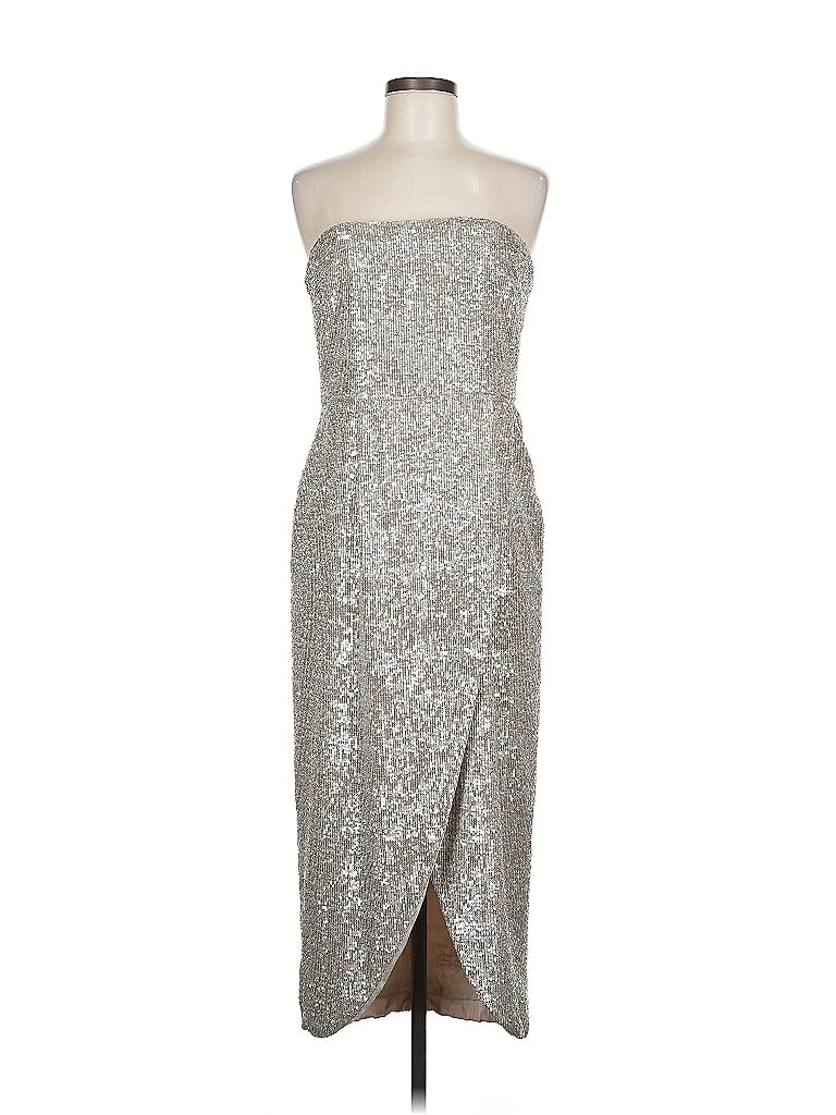 ML Monique Lhuillier 100% Polyester Metallic Silver Cocktail Dress Size 8 - photo 1