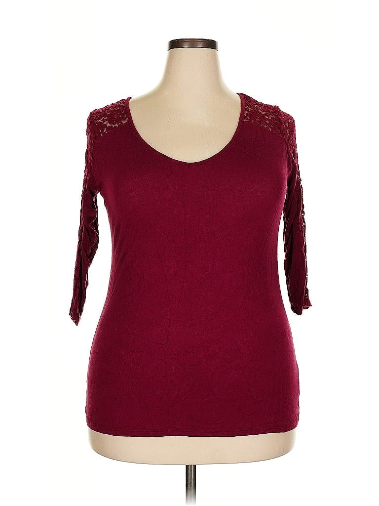 Ambiance Burgundy 3/4 Sleeve T-Shirt Size 2X - photo 1