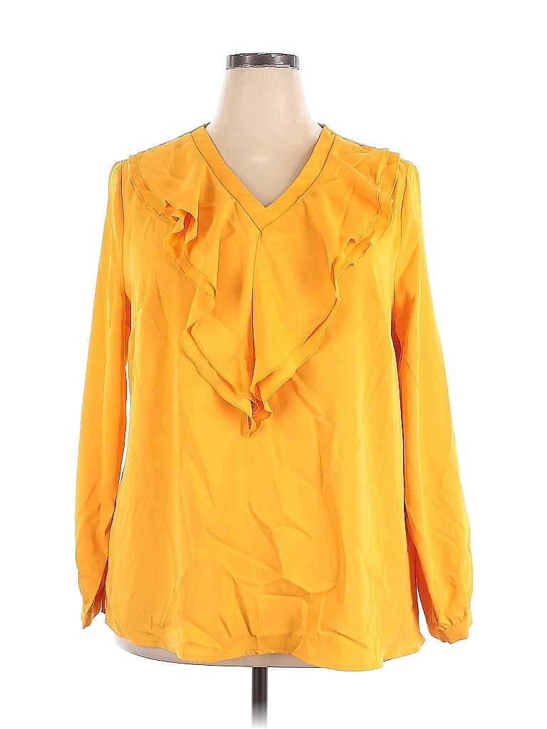 Agnes Orinda 100% Polyester Yellow Long Sleeve Blouse Size 2X - photo 1