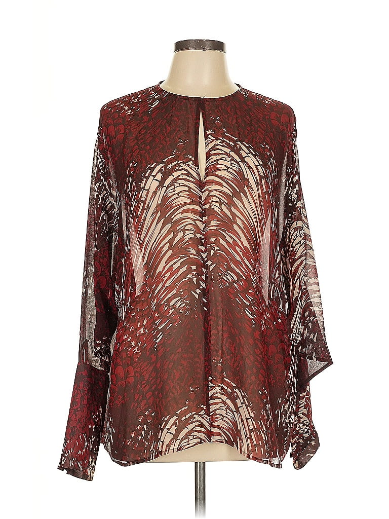 Tamara Mellon 100% Silk Burgundy 3/4 Sleeve Silk Top Size 10 - photo 1