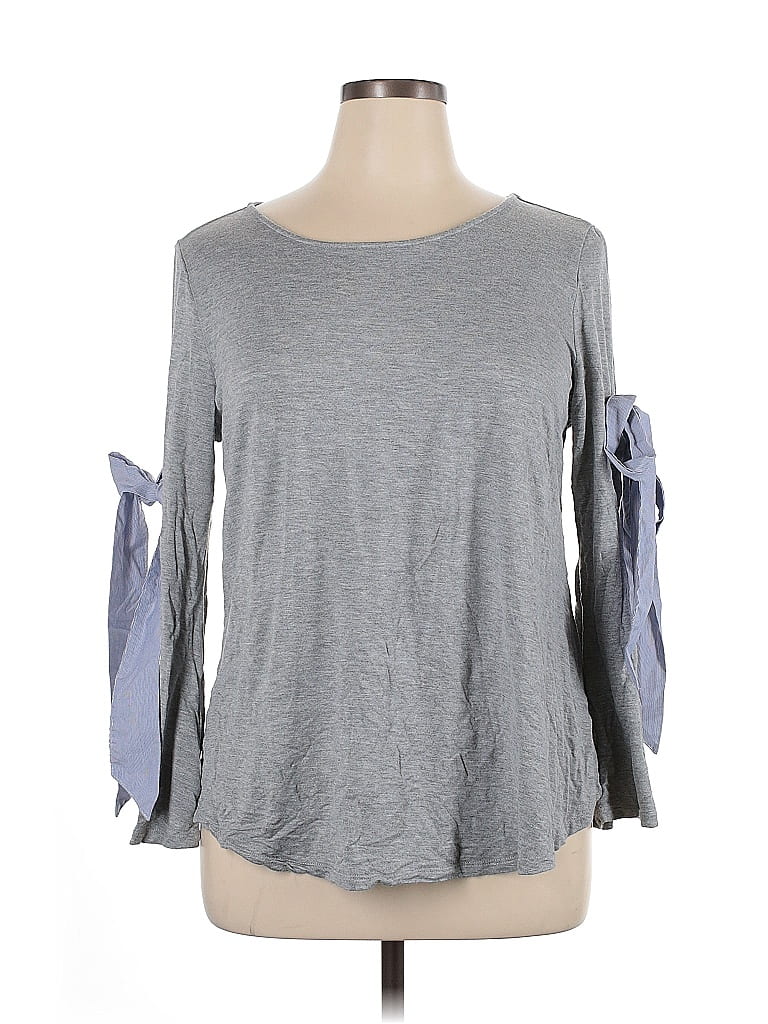 Pre-owned Marled By Reunited 3/4 Sleeve Top Gray Boatneck Tops