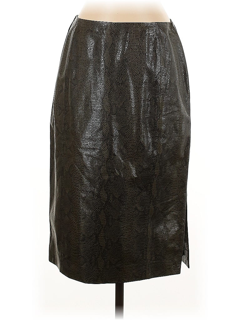 Worth 100% Leather Metallic Black Leather Skirt Size 4 - photo 1