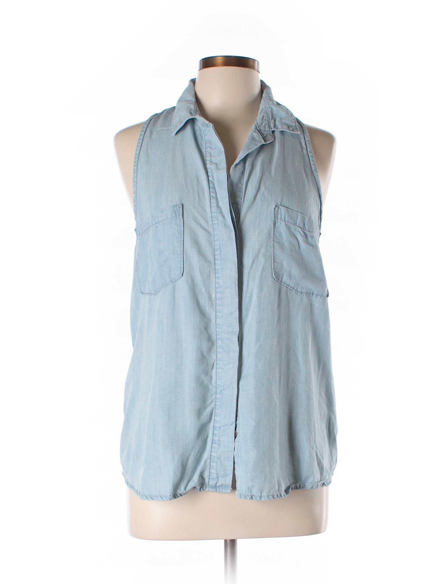 Bella Dahl 100% Tencel Chambray Light Blue Sleeveless Button-Down Shirt ...