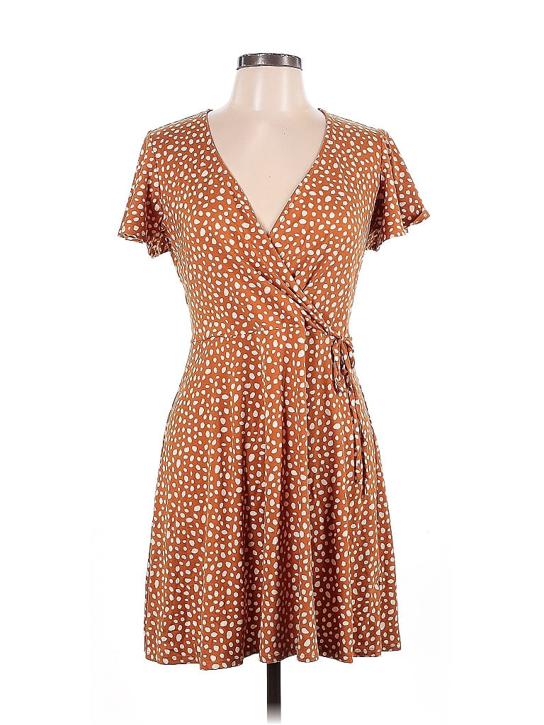 Fortune + Ivy Polka Dots Brown Casual Dress Size L - photo 1