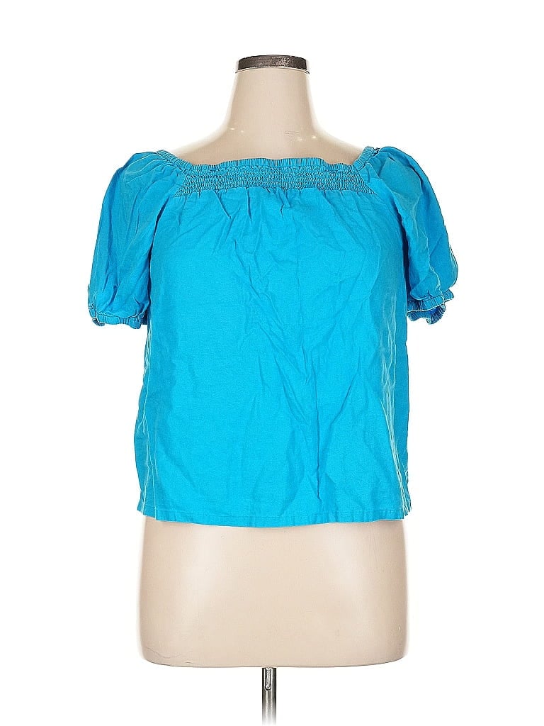 Pre-owned Ann Taylor Loft Outlet Short Sleeve Blouse In Blue