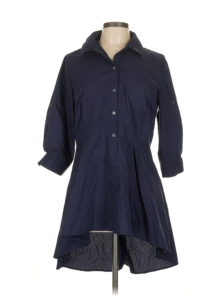 New York & Company Blue Casual Dress Size L - photo 1