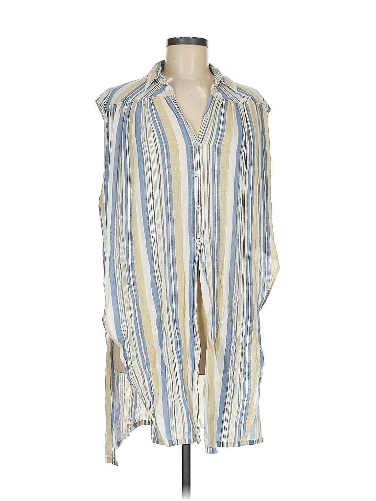 Pre-owned L Love Sleeveless Button Down Shirt In Blue