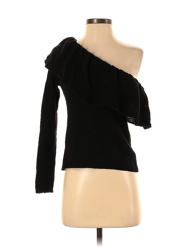 Pre-owned Ella Moss Long Sleeve Top Black One Shoulder Neckline Tops