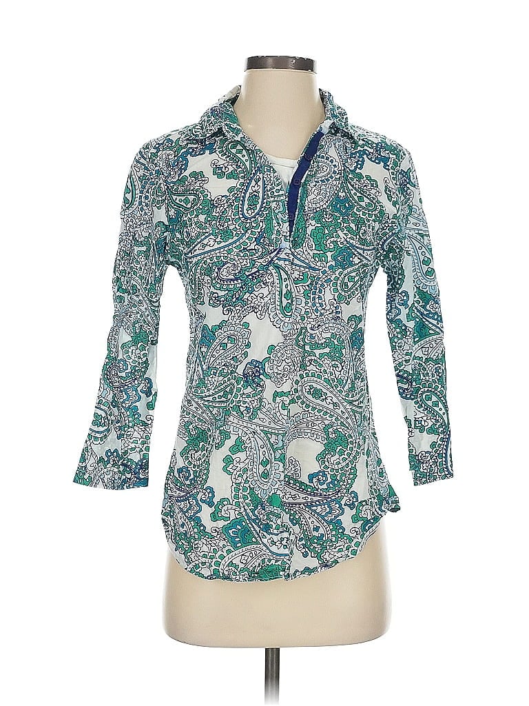 Pre-owned Serengeti 3/4 Sleeve Button Down Shirt In Green