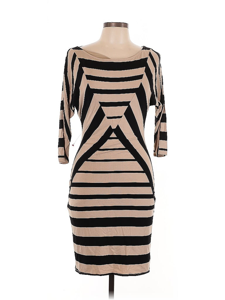 Bebe Stripes Tan Cocktail Dress Size L - photo 1