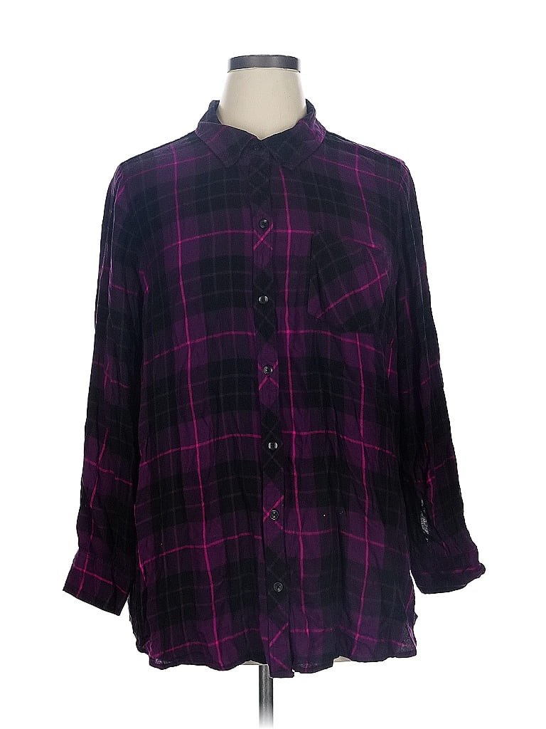 Terra & Sky 100% Rayon Plaid Purple 3/4 Sleeve Button-Down Shirt Size 16 - photo 1