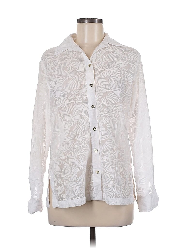 Pre-owned Jones New York Signature Long Sleeve Blouse In White