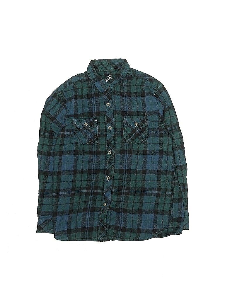 Pre-owned Volcom Kids' Long Sleeve Button Down Shirt In Blue