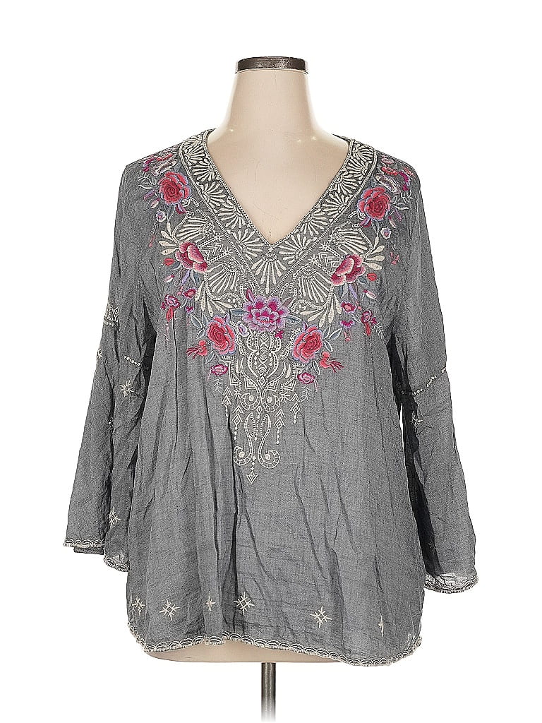 Johnny Was Gray 3/4 Sleeve Blouse Size XL - photo 1