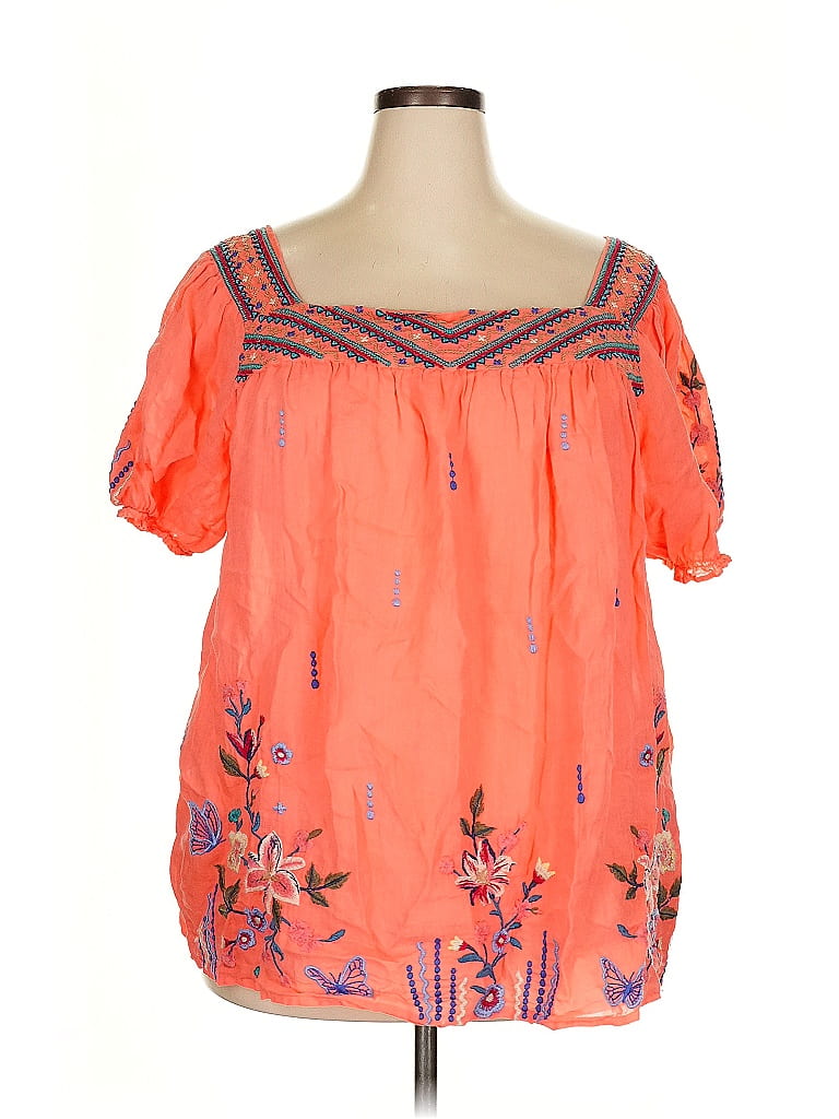 Johnny Was 100% Ramie Orange Short Sleeve Blouse Size XXL - photo 1